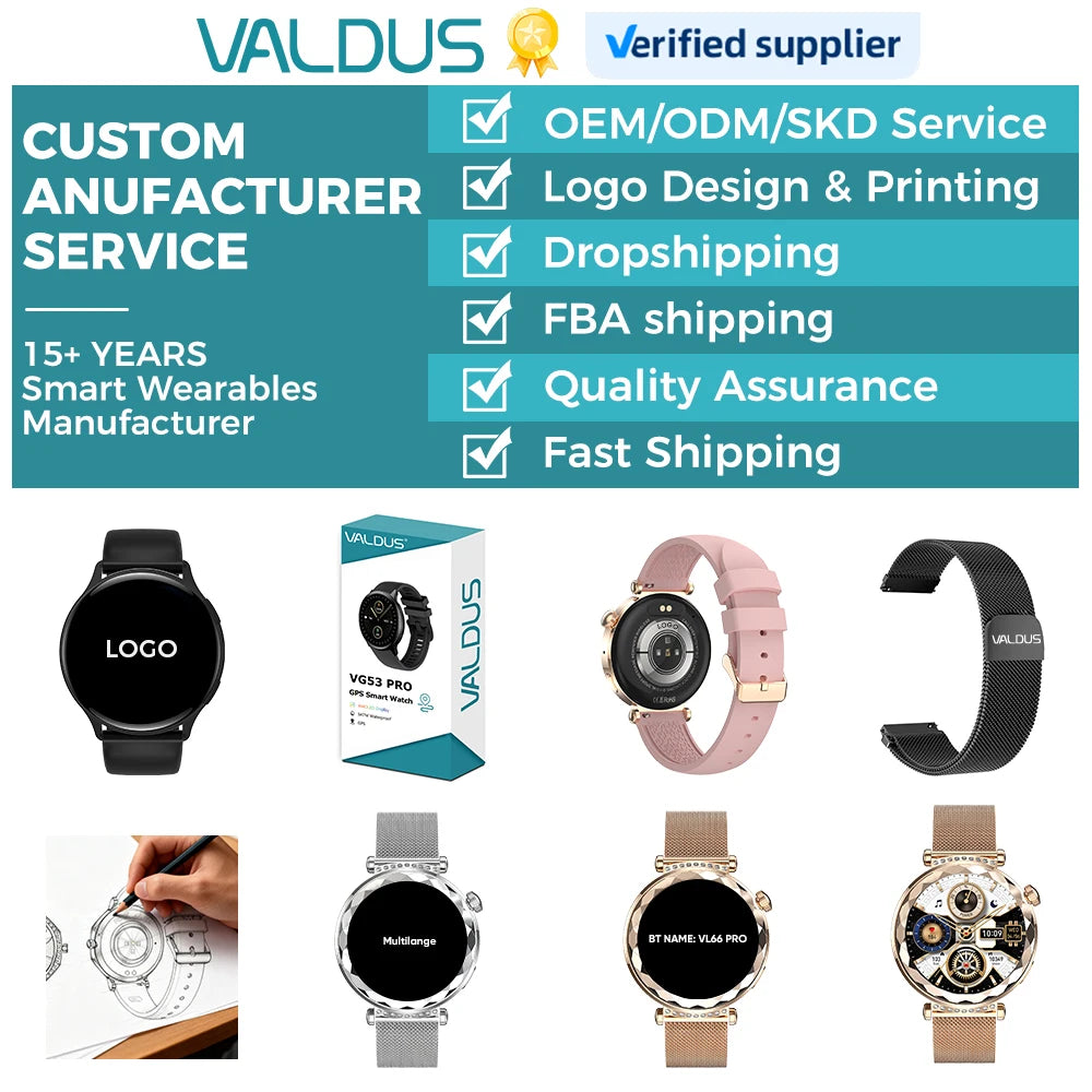 VALDUS ODM/OEM 2026 Health Monitoring Smart Watches 3ATM Waterproof Amoled Screen Gps Outdoor VG53 PRO Smart Watch for Ladies
