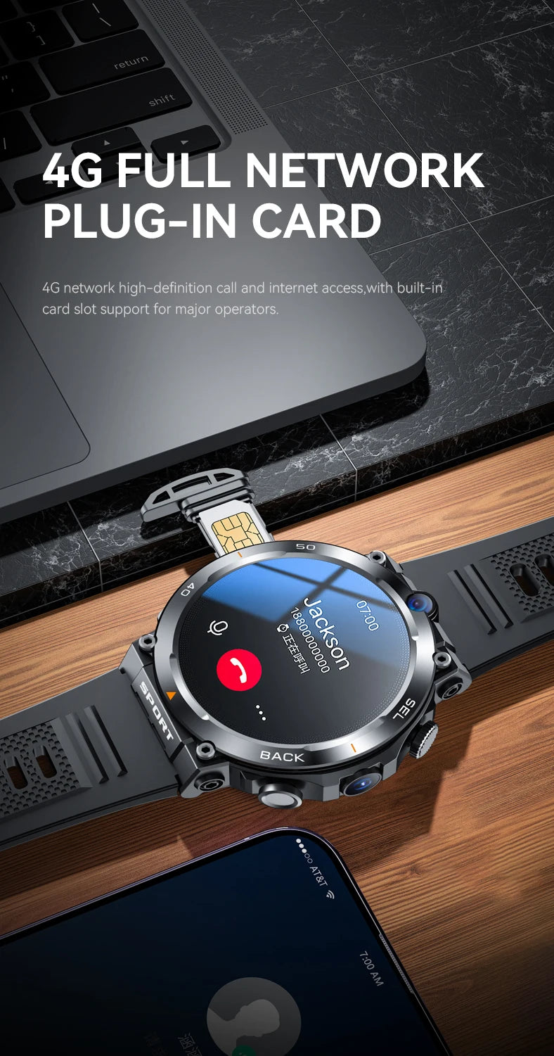 GPS Navigation 4G Android Smart Watch IP67 Waterproof Silica Gel Band NFC Touch Screen IPS Display up to 4 Days Battery Life