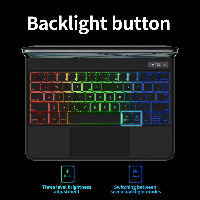 Smart Tablet Wireless KeyboardWireless Rechargeable Case for Ipad Pro 11/12.9 Inch with Trackpad  Backlit 2018-2022 Pro M4 M3 M2