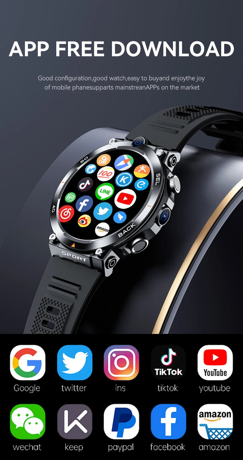 GPS Navigation 4G Android Smart Watch IP67 Waterproof Silica Gel Band NFC Touch Screen IPS Display up to 4 Days Battery Life