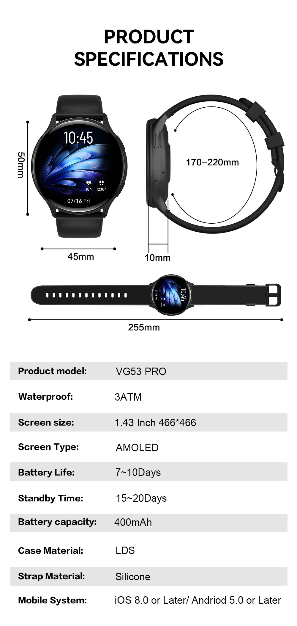 VALDUS ODM/OEM 2025 Smart Watches 3ATM Waterproof 1.43 Inch Amoled Screen Men'S Gps Outdoor VG53 PRO Smart Watch for Ladies